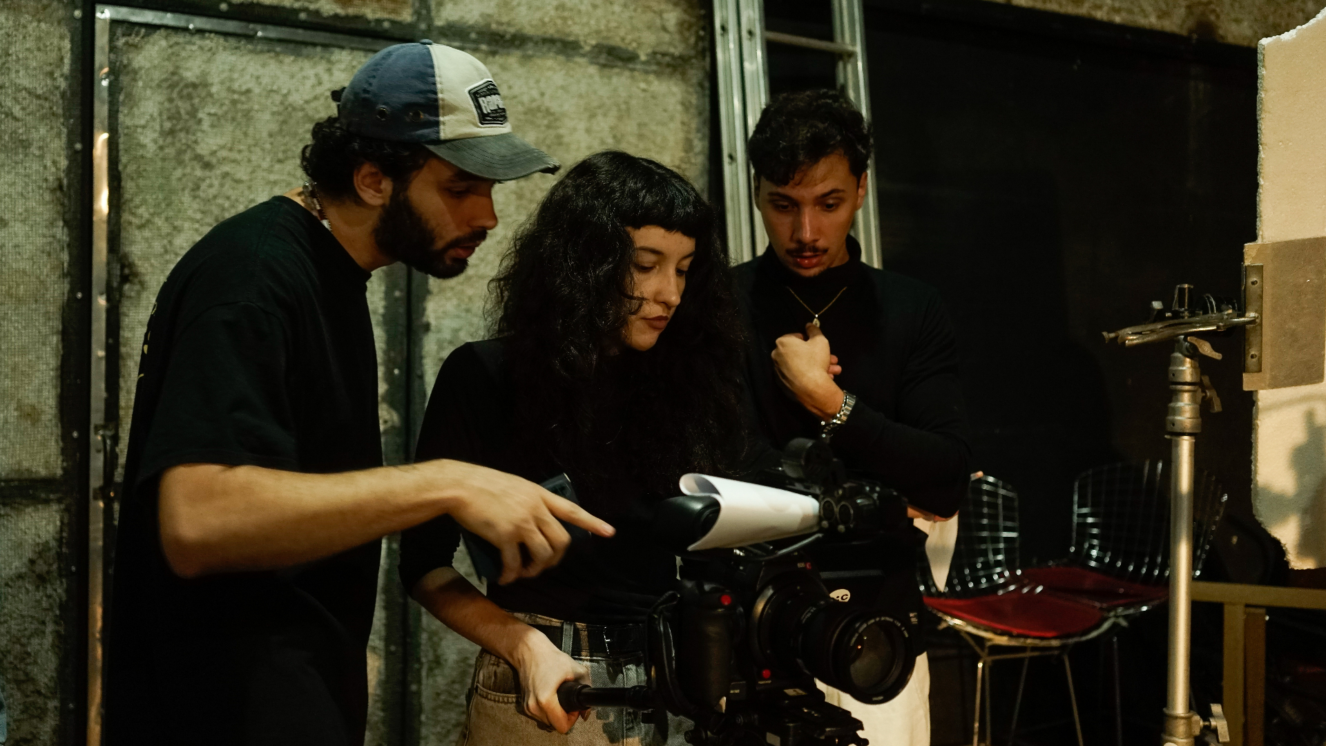 Estudantes no set de filmagem
